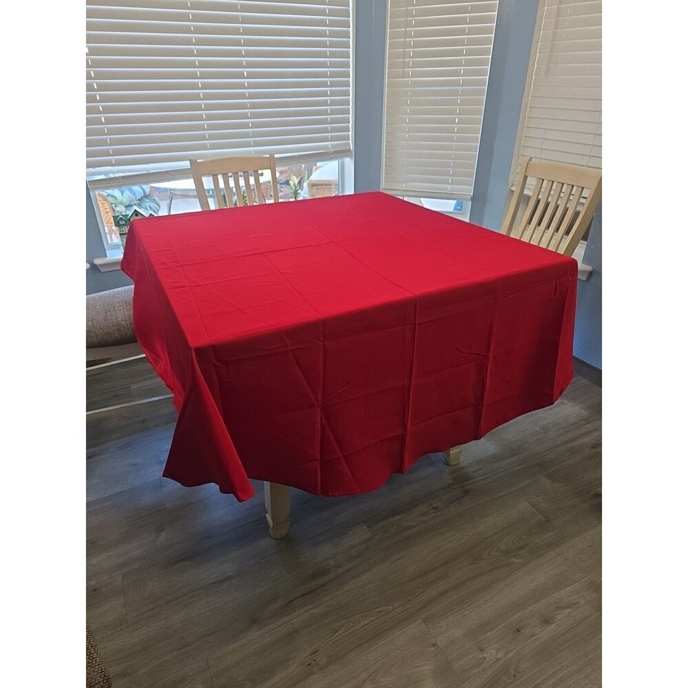 Round Waterproof Tablecloth, Stain Resistant Washable Polyester Red, 90 inch - Picture 2 of 4